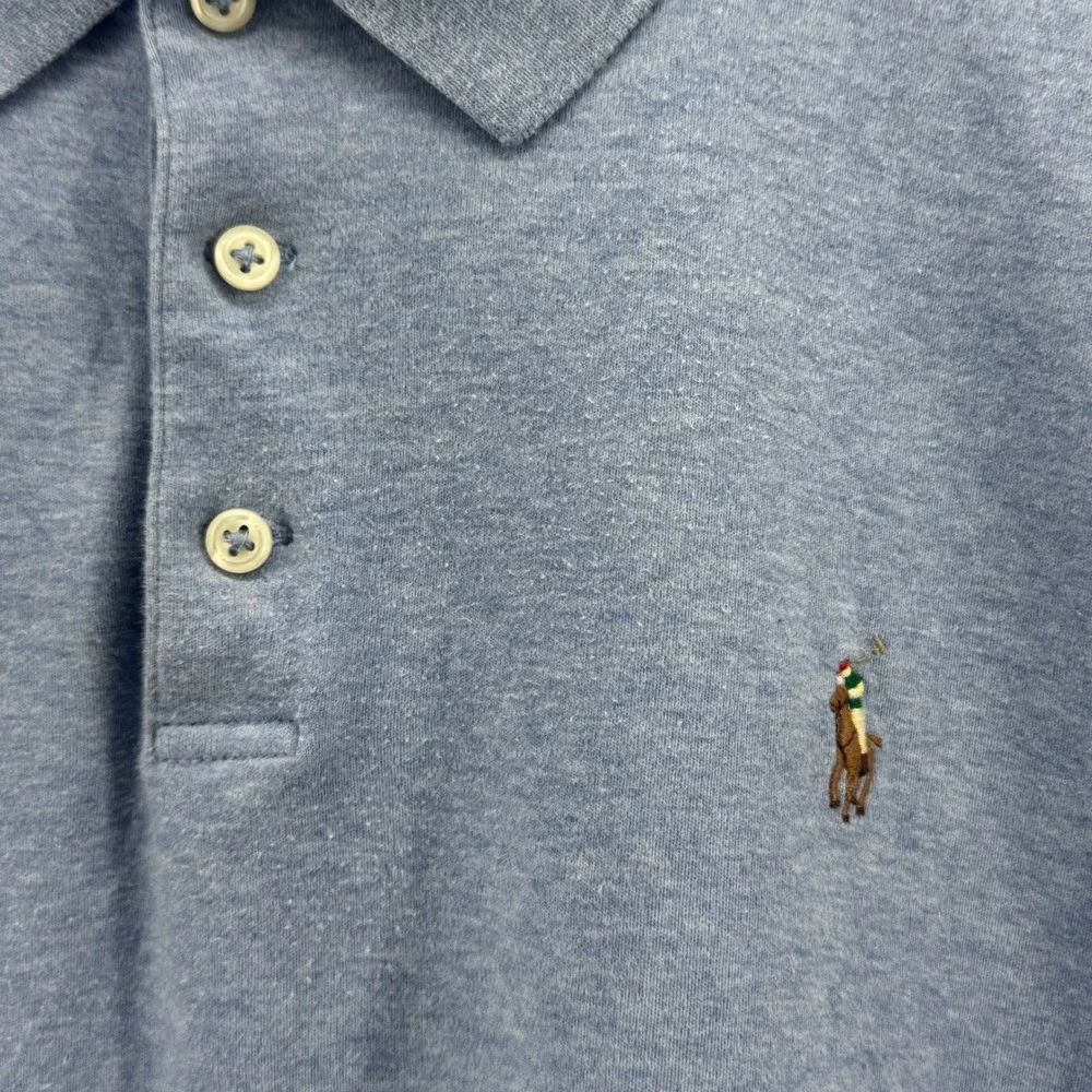 Polo Ralph Lauren Mens Custom Slim Fit Heather Blue Short Sleeve Polo Shirt